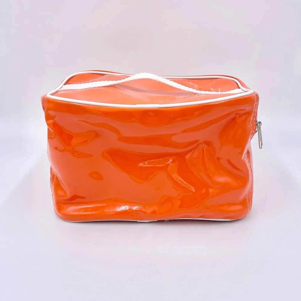 Vintage Adidas Vinyl Orange White Trefoil Logo Stripe Zip Up Block Travel Bag